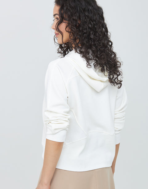 SuperSoft Half Zip Hoodie Jacket with Ribbed Detail and Red Zipper Pull Ivory