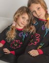 Pima Cotton Fuzzy Flowers Kids Pajamas Legging Playwear Set Black