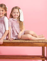Toddler Girl Smocked Playwear Bloomer Set Mini Floral Print Pink