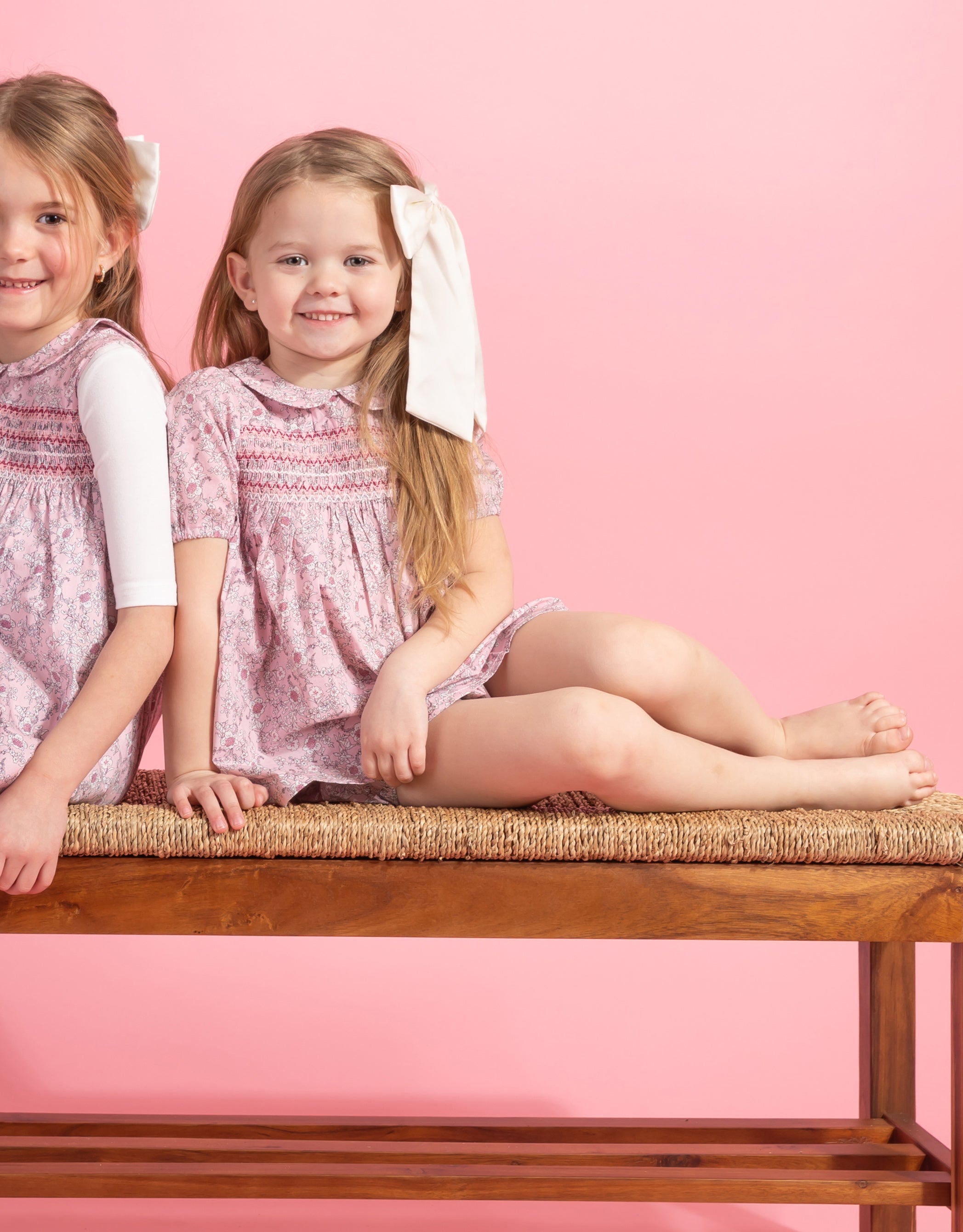 Toddler Girl Smocked Playwear Bloomer Set Mini Floral Print Pink