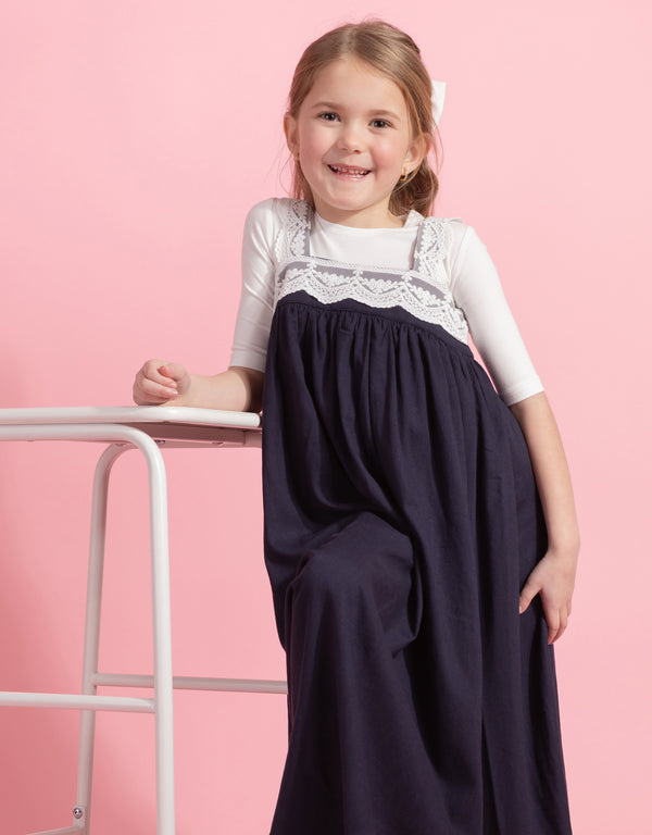 Girls Long or Short Lace Trimmed Jumper Navy