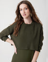 Ribbed Cropped Crewneck Top Olive