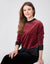 Velour Crew Top with Contrast Rib Burgundy