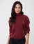 Velour and Rib Combo Tneck Bungee Top Burgundy