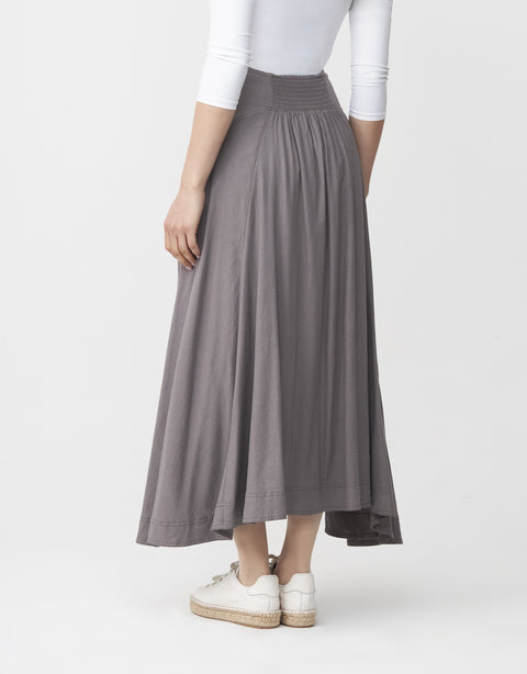 33" Fully Lined Linen Blend Weekender Skirt with Back Smocking Detail Gray