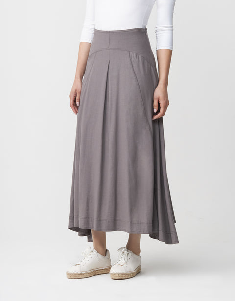 33" Fully Lined Linen Blend Weekender Skirt with Back Smocking Detail Gray