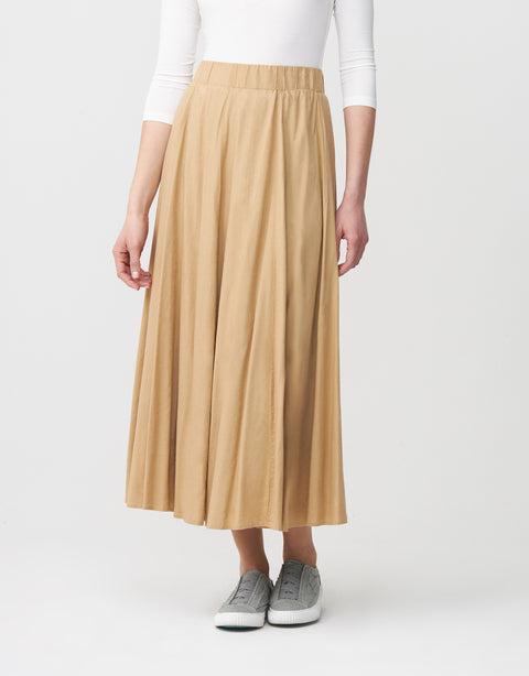 33"-35"-40" Lined Soft Woven Linen Blend Full Skirt with Covered Elastic Waist Beige