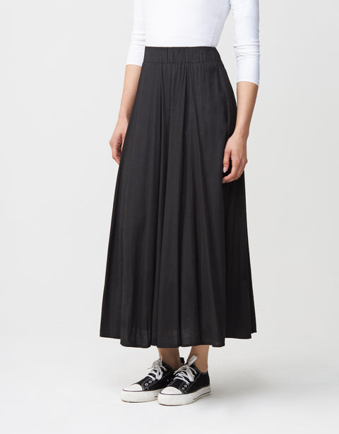 33"-35"40" Lined Soft Woven Linen Blend Full Skirt with Covered Elastic Waist Black