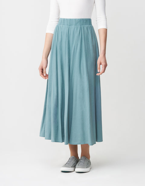 33"-35"-40" Lined Soft Woven Linen Blend Full Skirt with Covered Elastic Waist Teal