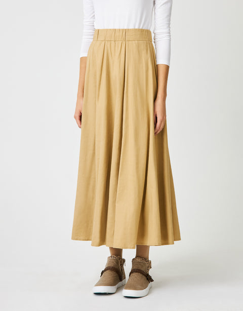 34" Lined Elastic Waist Soft Woven Linen Blend Aline Skirt Tan