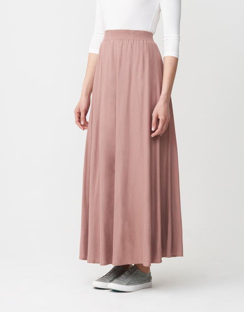 39" Lined Elastic Waist Soft Woven Linen Blend Aline Skirt Mauve