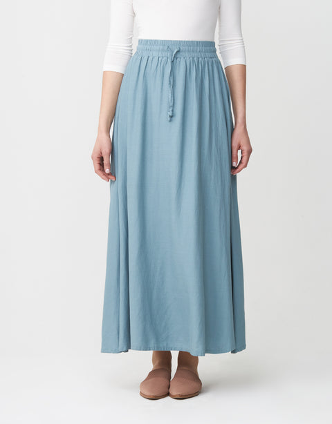 34"-40" Lined Elastic Waist Soft Woven Linen Blend Aline Skirt with Drawstring Caramel
