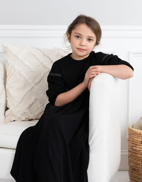 Girls Maxi Dress Shabbos Robe with Contrast Stitching and Pocket