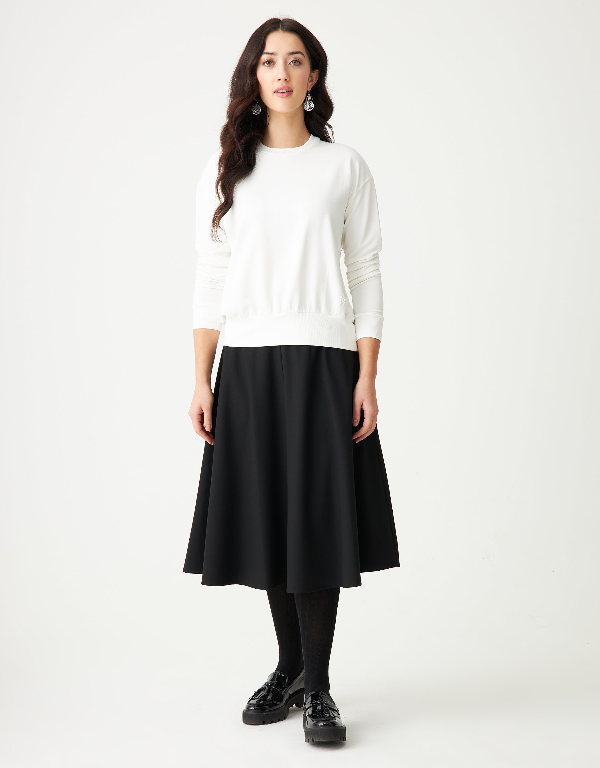 Stretch French Terry Crew Top with Back Bungee White