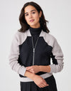 SuperSoft Jersey and Chunky Knit Combo Zipper Jacket Black Stone