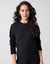 SuperSoft Jersey and Chunky Knit Combo Crew Top Black