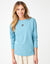 Dolman Crew Tee with Back Button and Micro Bead Trim Teal