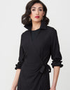 Rayon Mock Wrap Maxi Dress with Collar and Self Tie Bow