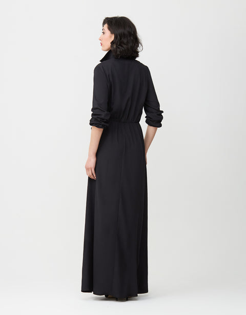 Rayon Mock Wrap Maxi Dress with Collar and Self Tie Bow