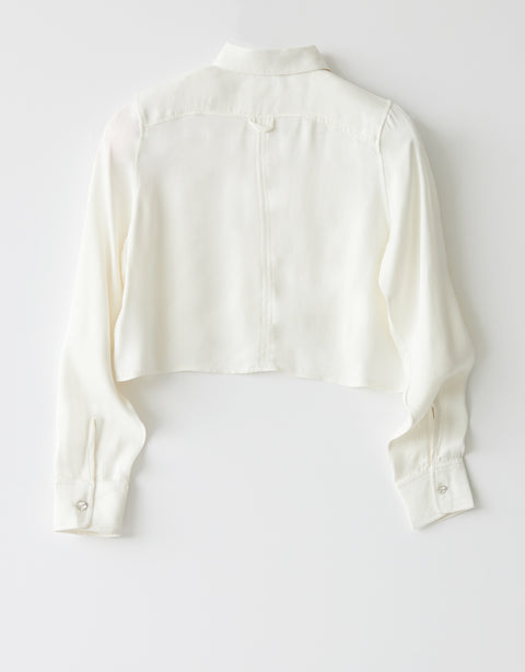 Peau De Soie Cropped Blouse with Jewel Buttons Ivory