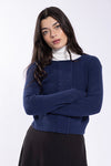 Ribbed Button-Front Navy Cardigan