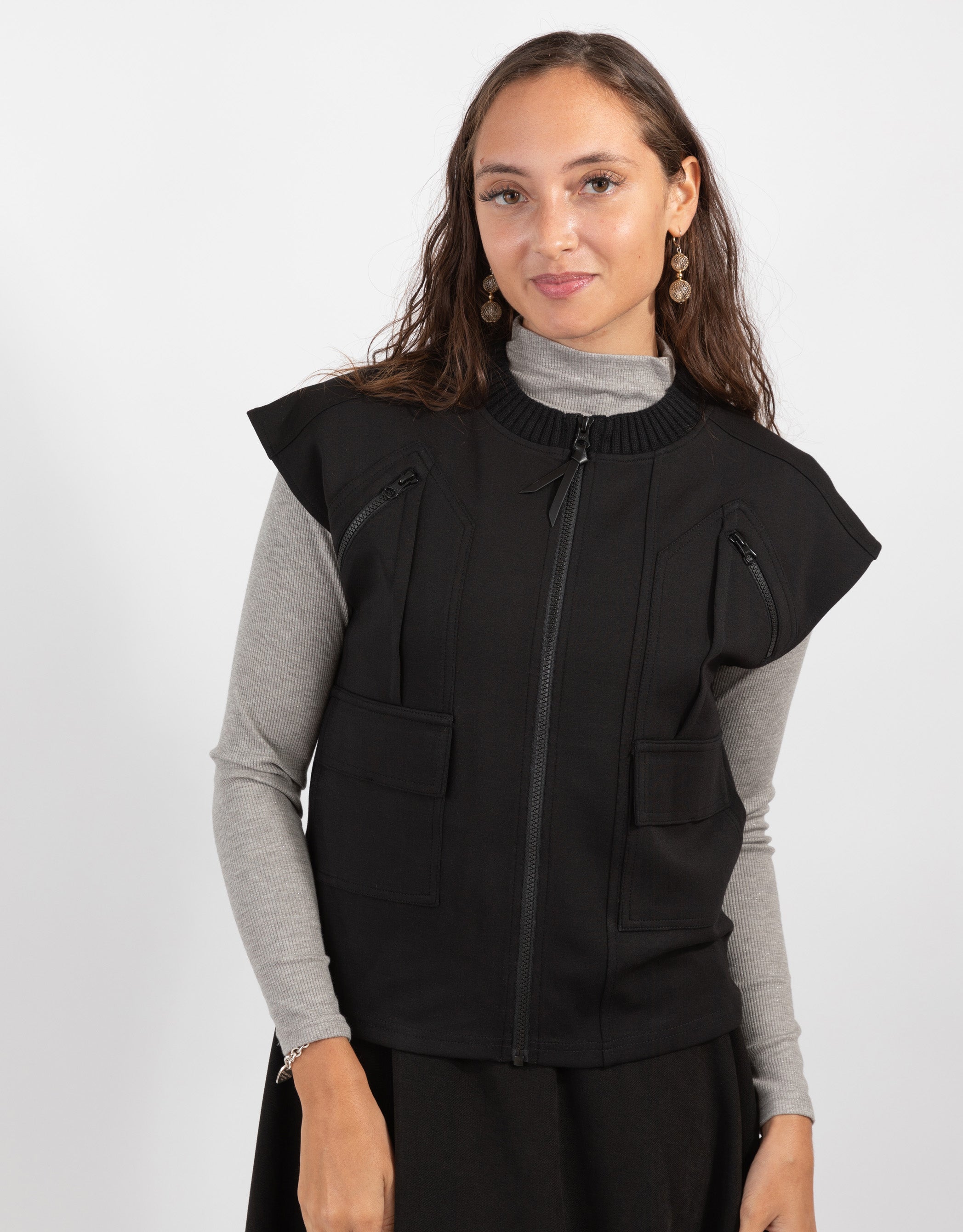 Zip Vest With Ribbed Collar