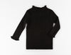 Black Ribbed Top With Ruffled Neckline And Cuffs
