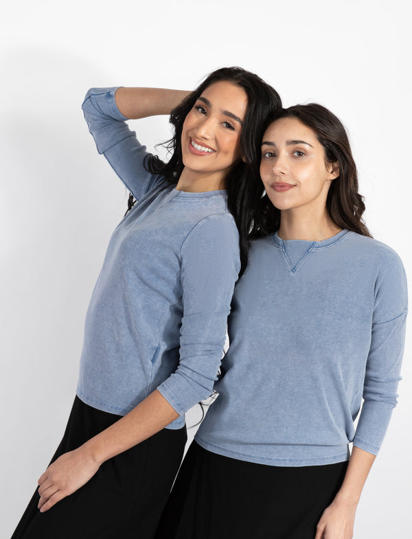 Denim Wash Ribbed Top