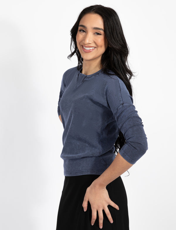 Navy Wash Ribbed Top