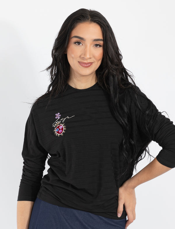 Black Heart Embroidered Top