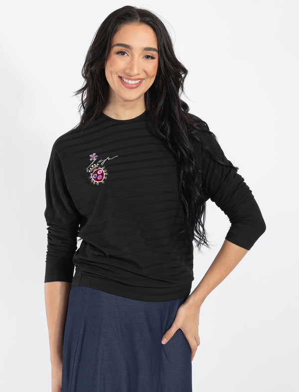 Black Heart Embroidered Top