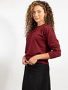 Burgundy Long-Sleeve Top With Embroidered Logo