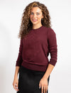 Burgundy Long-Sleeve Top With Floral Design