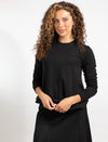 Black Long-Sleeve Top with Seam Details
