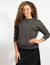 Dark Grey Long-Sleeve Top With Embroidered Floral Design