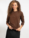 Choc. Brown Long-Sleeve Top With Floral Design