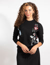 Black Long-Sleeve Top With Floral Design