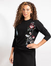 Black Long-Sleeve Top With Floral Design