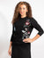 Black Long-Sleeve Top With Floral Design