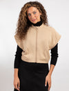 Zip-Front Vest With Wide Cap Sleeves Camel