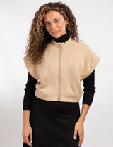 Zip-Front Vest With Wide Cap Sleeves Camel