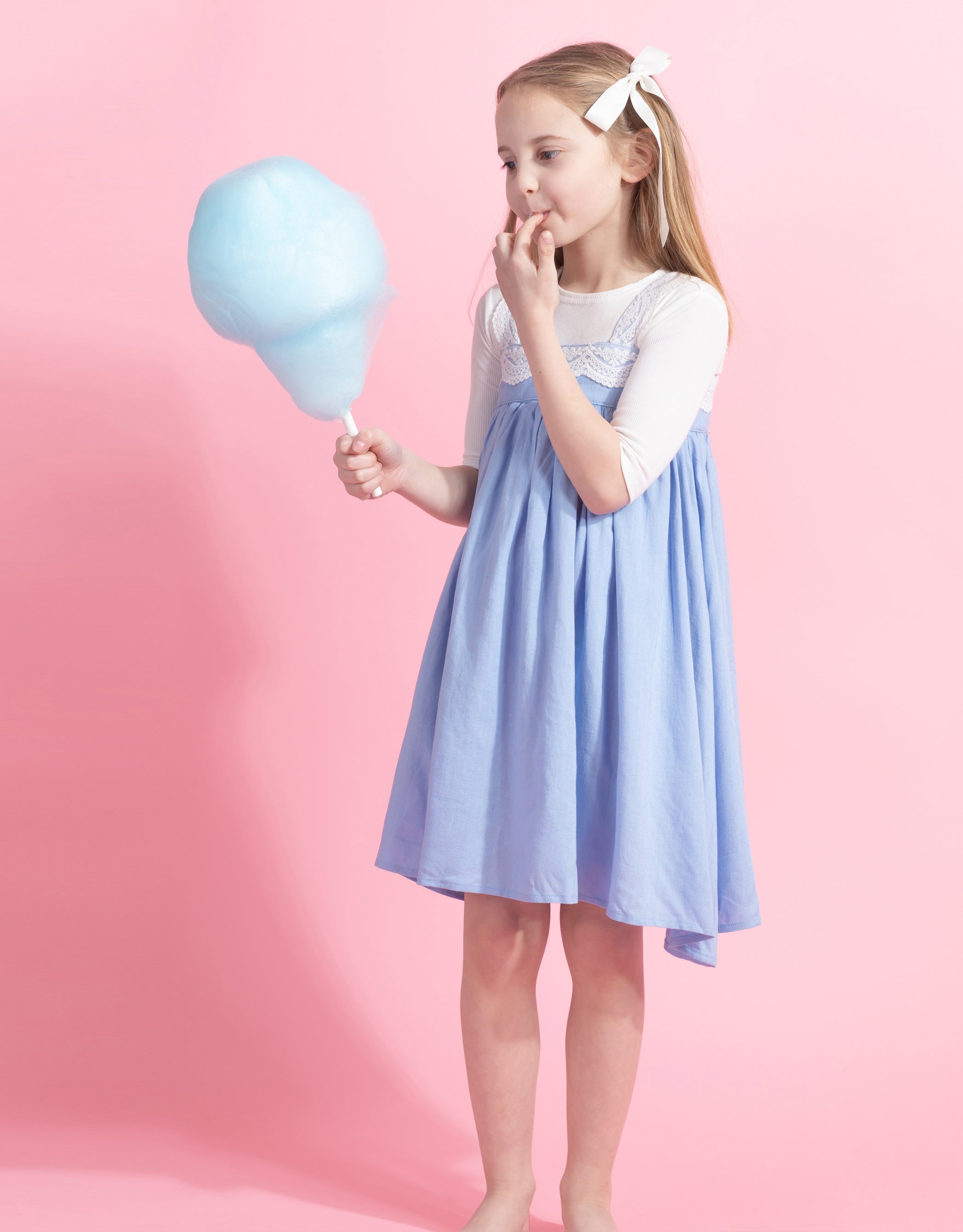 Girls Long or Short Lace Trimmed Jumper Light Blue