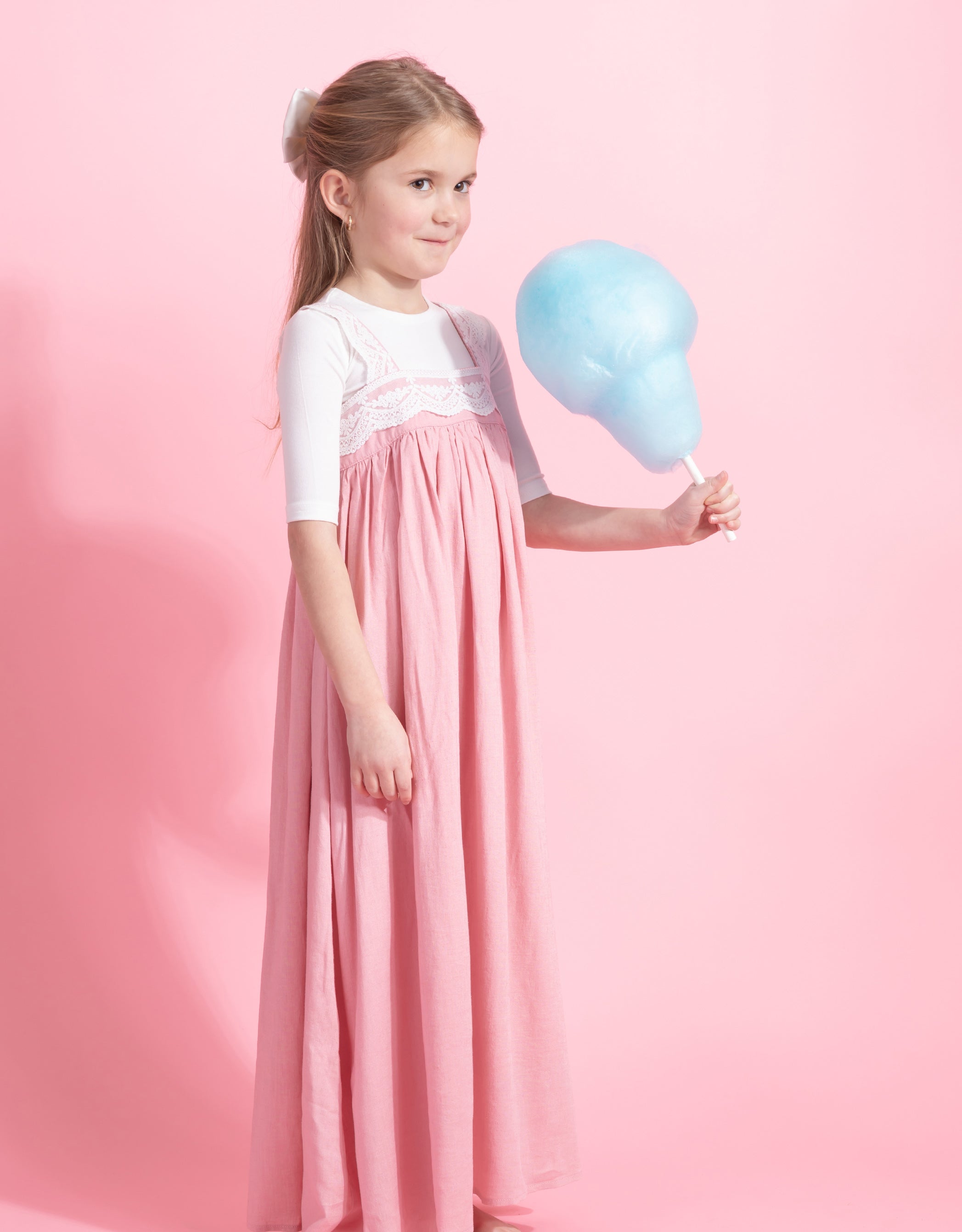 Girls Long or Short Lace Trimmed Jumper Pink