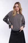 Grey Velvet Floral Print Sweatshirt
