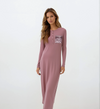 Button Front Nightgown with Satin Pocket and Logo Motif mauve