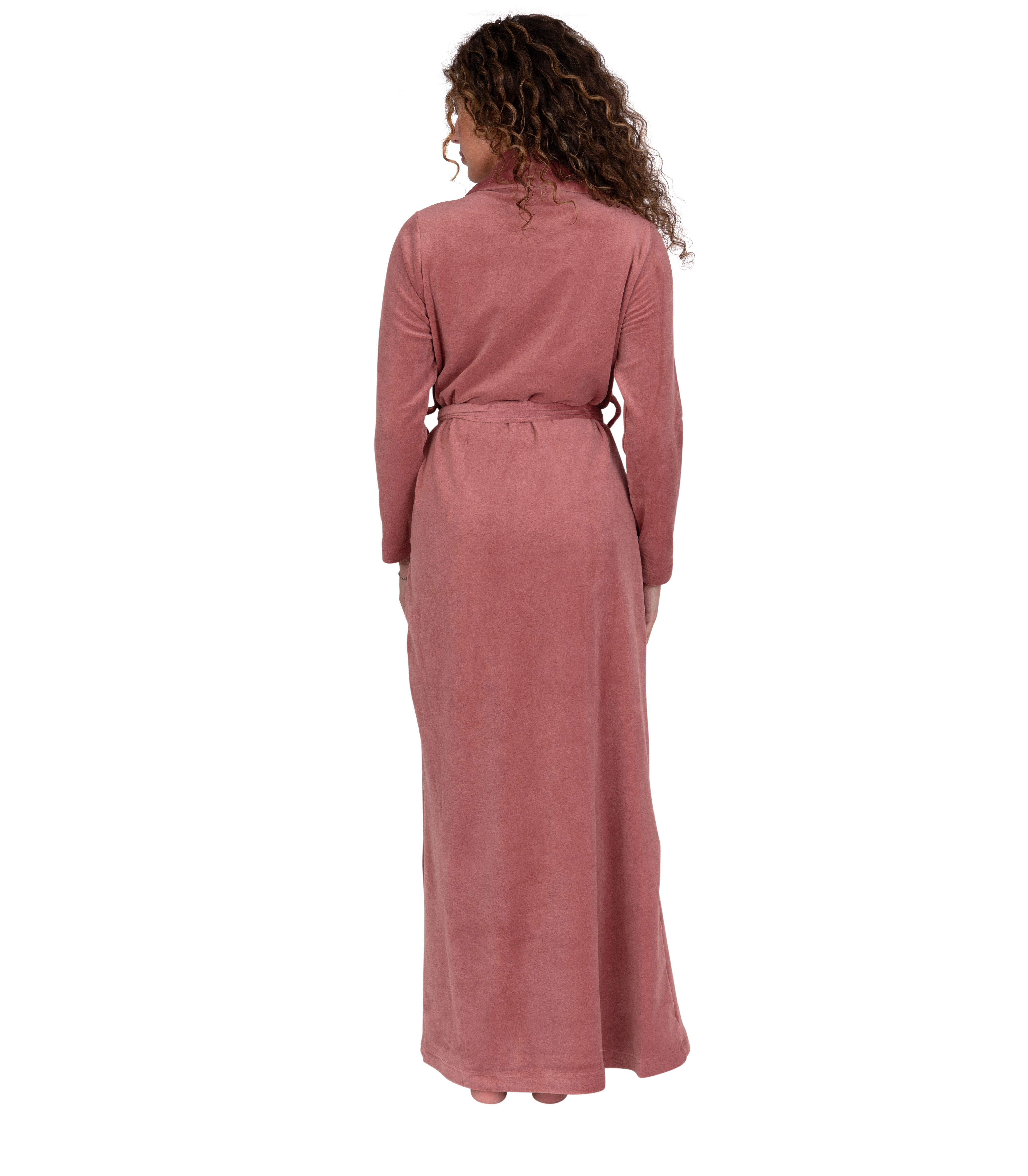 Ultra Soft Plush Velour Belted Shawl Collar Wrap Robe Cinnamon Pink
