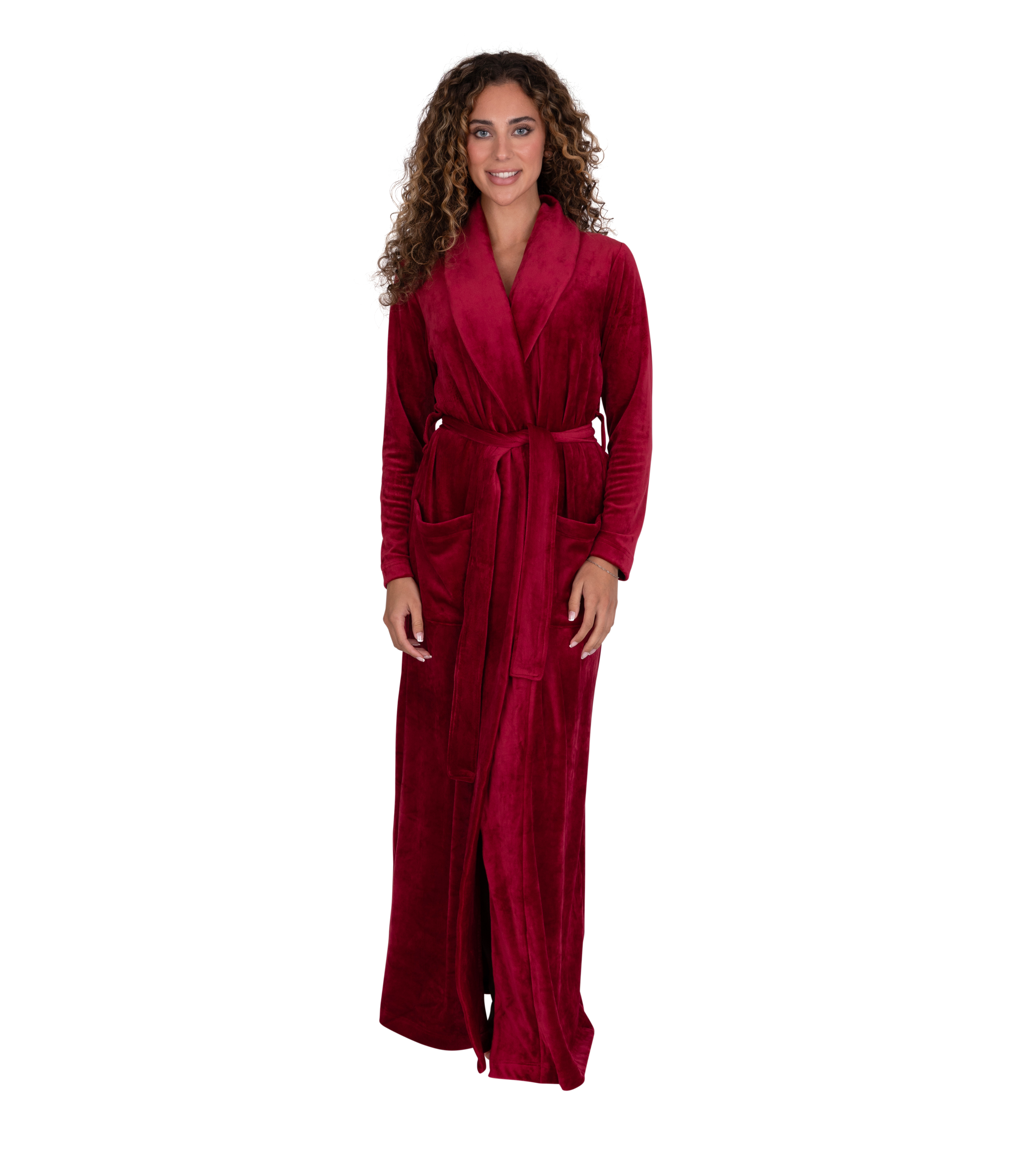 Ultra Soft Plush Velour Belted Shawl Collar Wrap Robe Cranberry