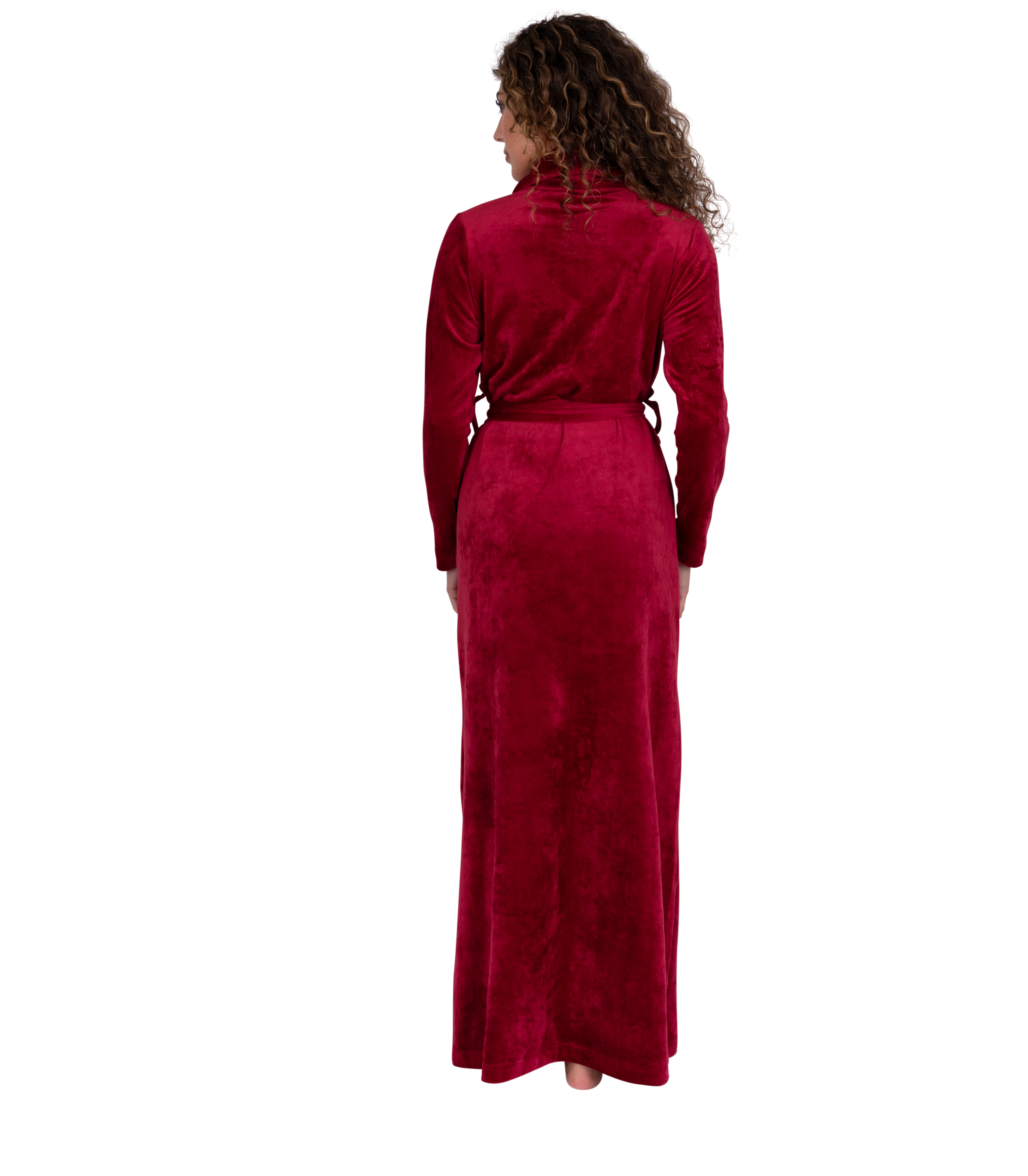 Ultra Soft Plush Velour Belted Shawl Collar Wrap Robe Cranberry