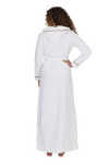 Long Terry Wrap Belted Bathrobe with Hood Piped Trim White Mocha