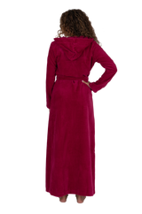 Terry Wrap Long Waffle Textured Belted Bathrobe With Hood Raspberry